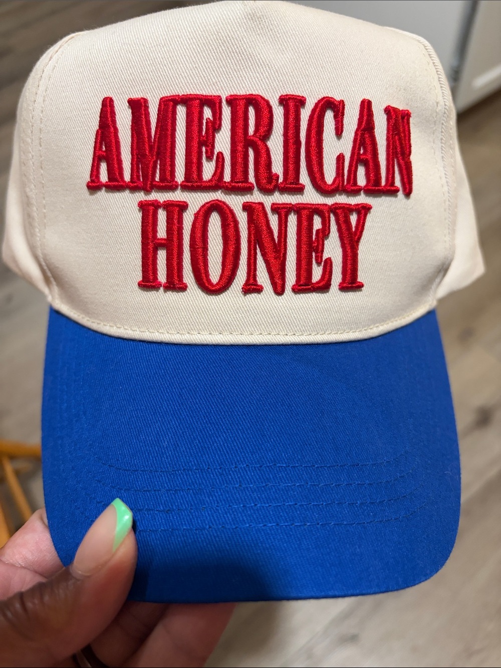 David and Young Cream & Blue 'American Honey' Trucker Hat with Red Embroidery